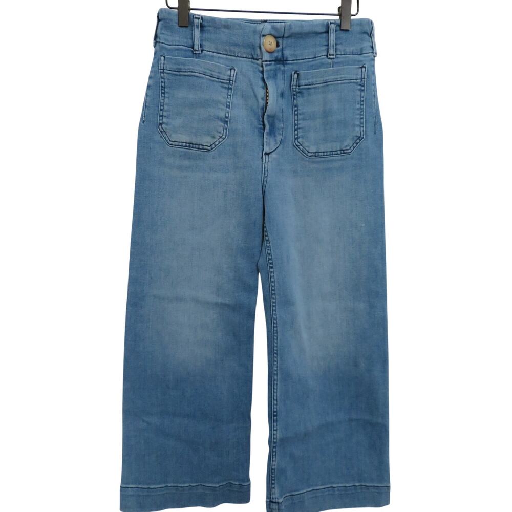 Maeve Women Sz 28P Colette High Rise Crop Wide Leg Blue Jeans Minimalist Coastal